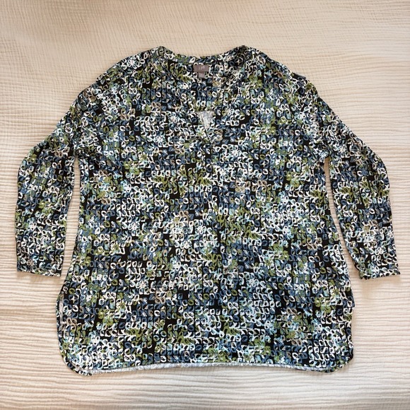 J. Jill Tops - J. Jill Blouse Women's Sz XL Green Rayon Stretch Long Sleeve Top Green Geometric